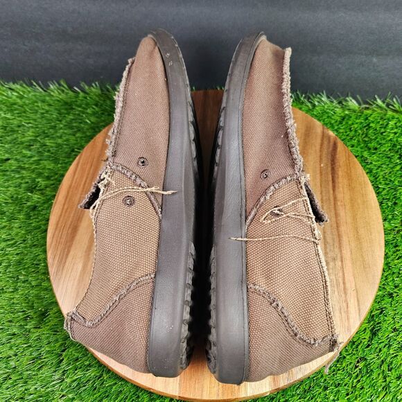 CROCS Santa Cruz Men\'s Size 13 Brown Canvas Slip-On Loafer Shoes Frayed